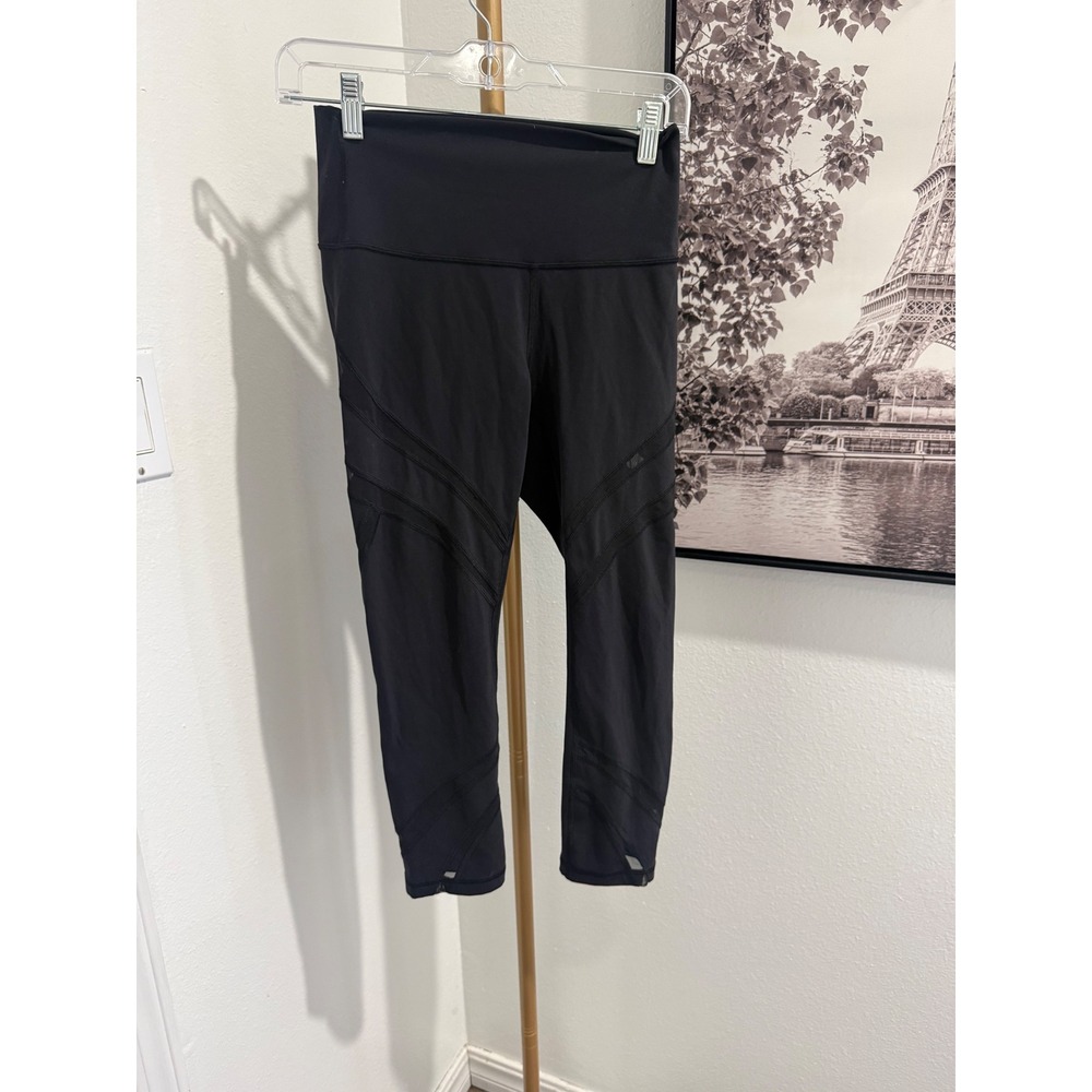 Lululemon Black Mesh Strappy High Rise Cropped Leggings Size 6